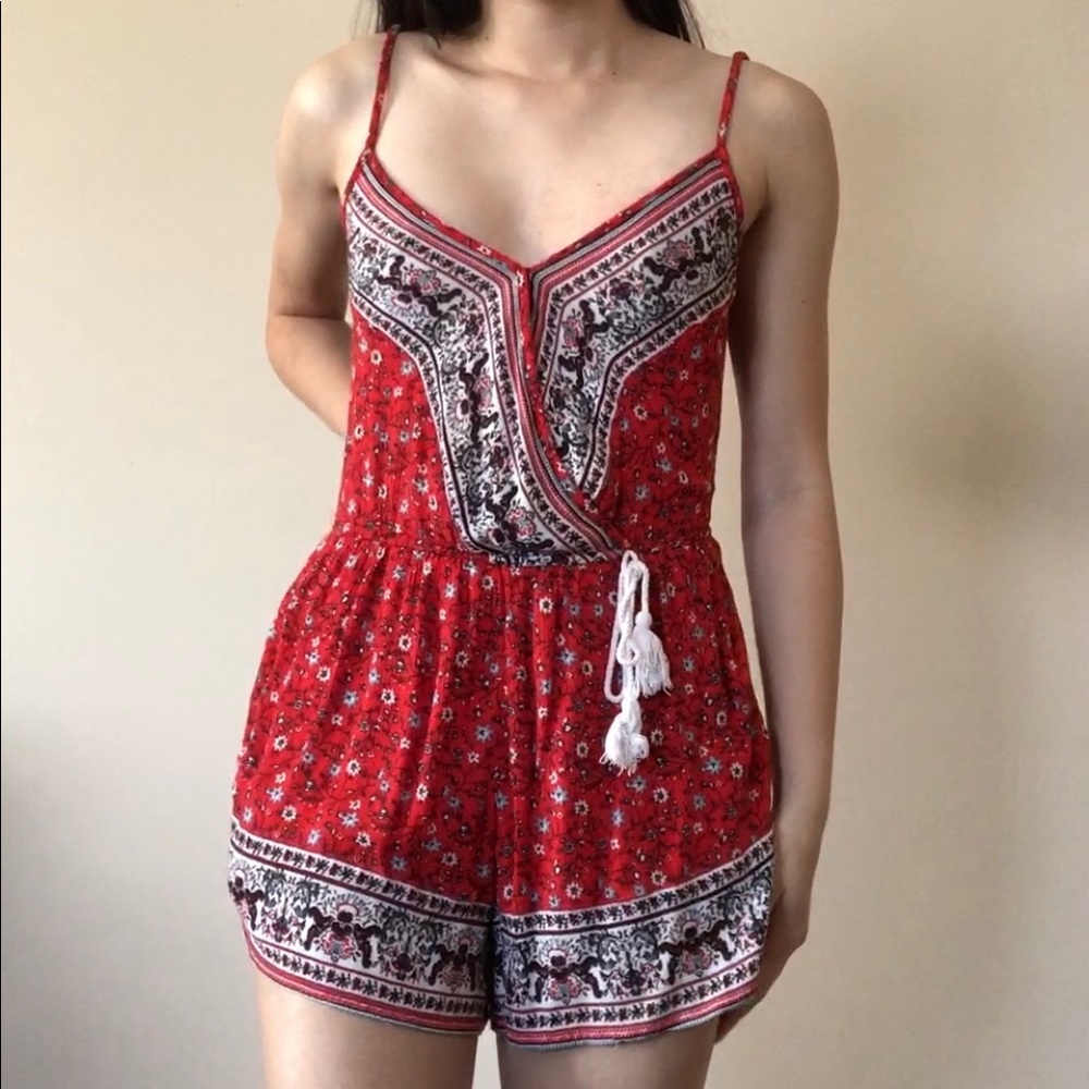 American Rag Red Floral Romper